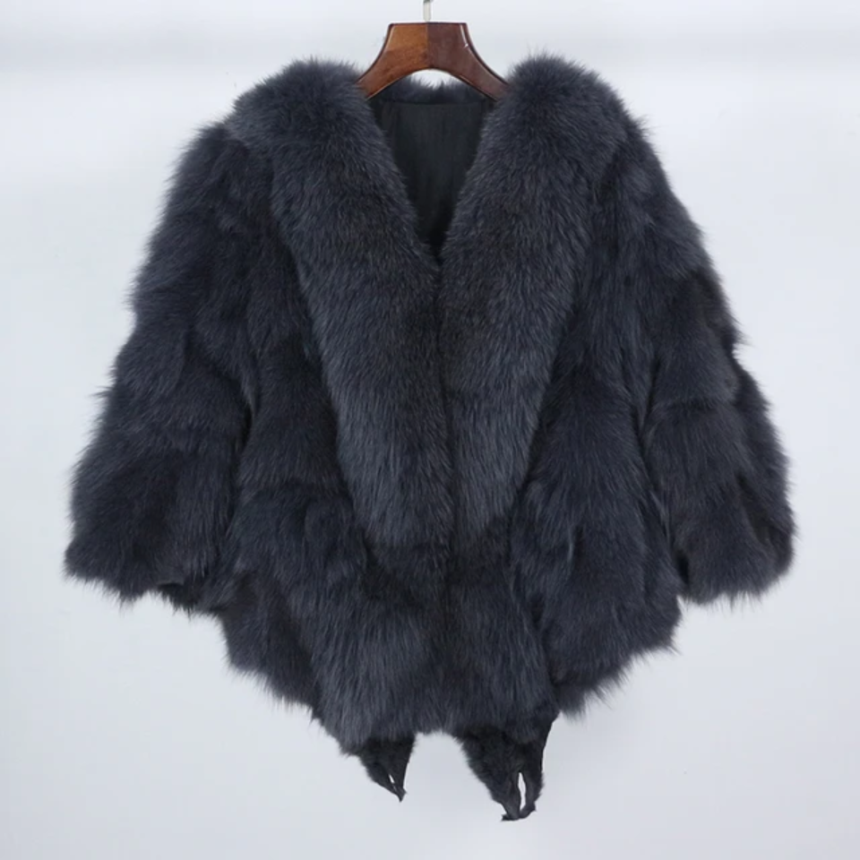 Oversize Fox Fur Poncho Shawl- By Prima DND