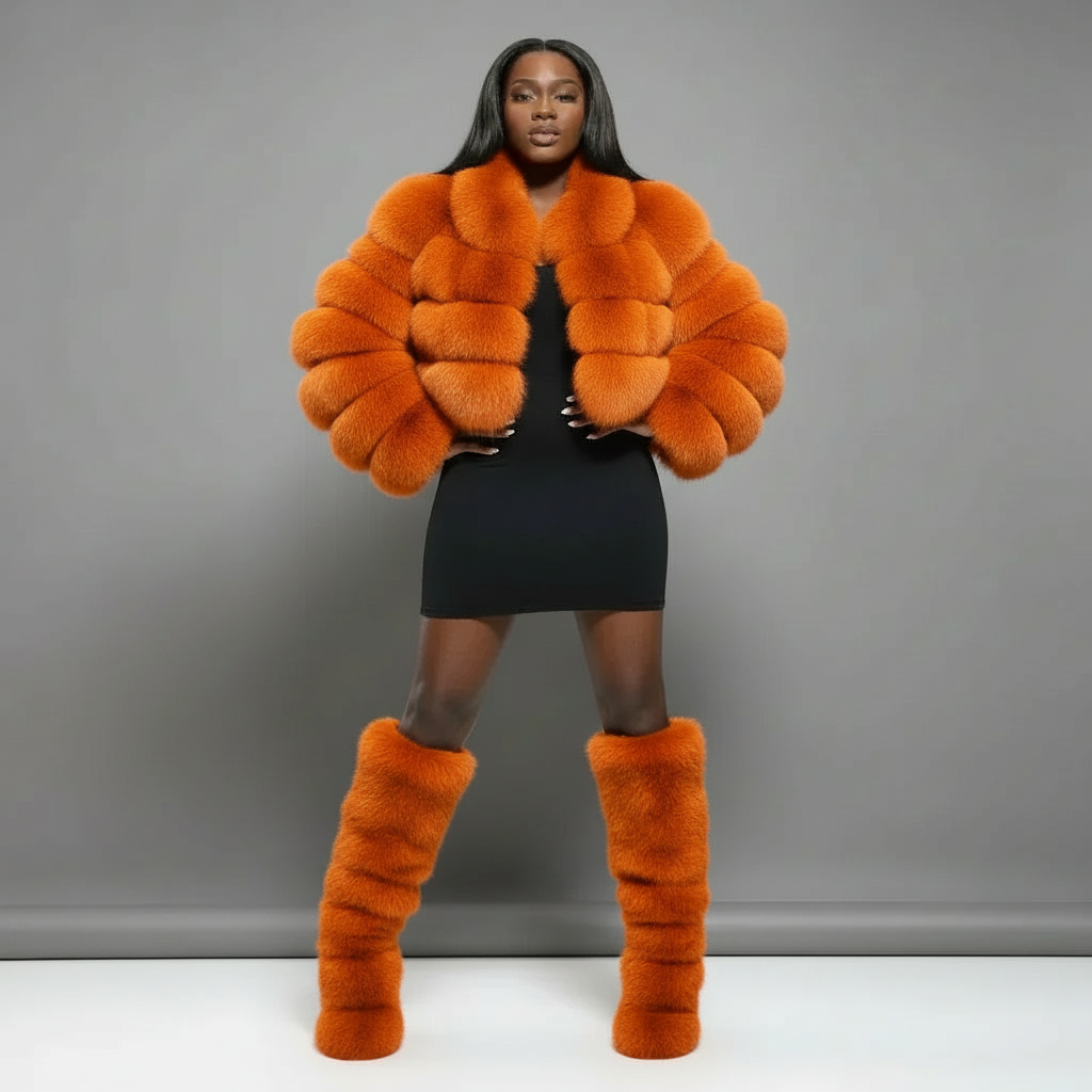 Mink Fur Winter Boots - Custom Sized Calf High Flat Winter Boots With Plush Lining