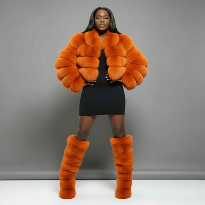 Mink Fur Winter Boots - Custom Sized Calf High Flat Winter Boots With Plush Lining