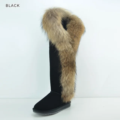 Fur Winter Boots –  knee High Boots W/Shearling Lining Boots Fur  Detail