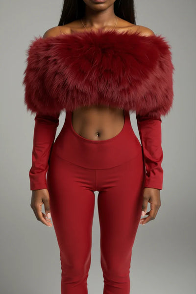 Off Shoulder Fur Jumpsuit- Prima Dons and Donnas