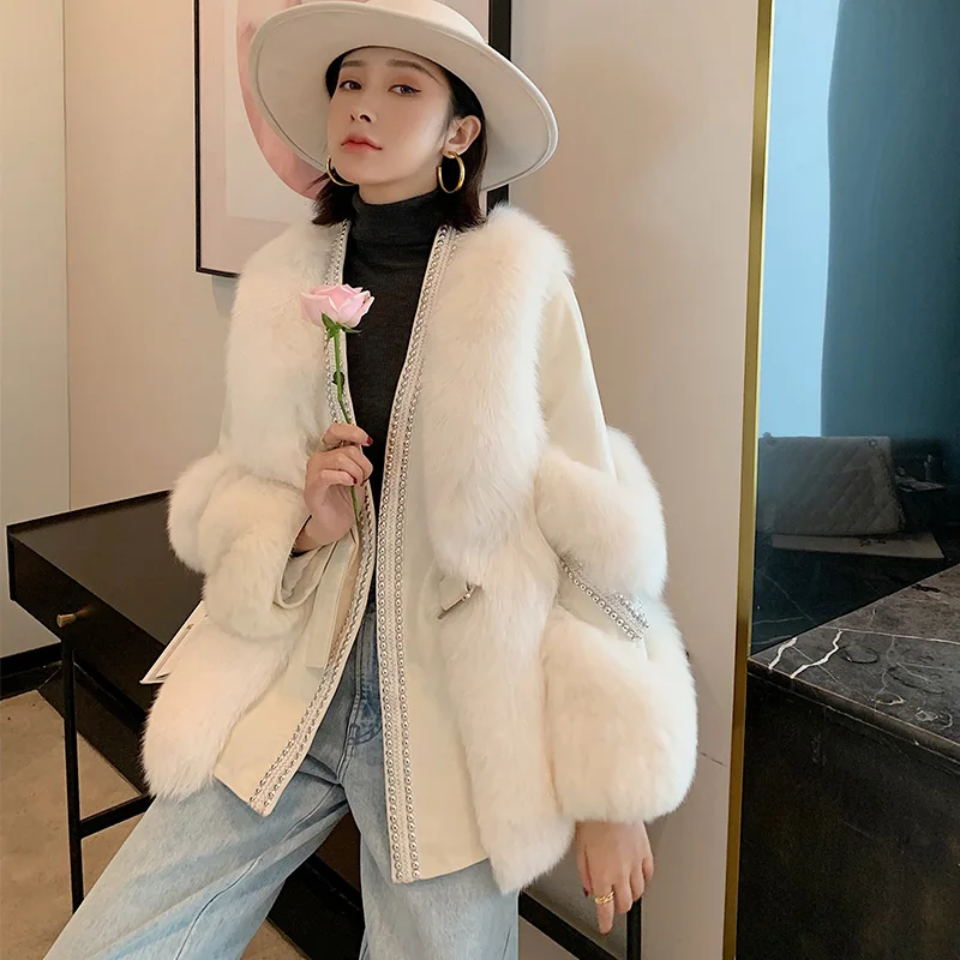 Detailed Faux Fluffy Fur Hip Jacket.