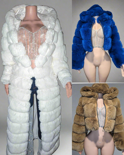 Chinchilla Fluffy Faux Jacket Crop Midi or Full Length