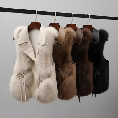 Faux Fur Vest w/Faux Leather Detail- By Prima DND