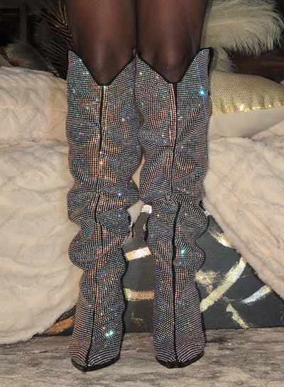 Cowboy Rhinestone Calf Boots- Prima Dons and Donnas