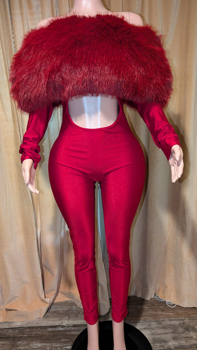 Off Shoulder Fur Jumpsuit- Prima Dons and Donnas