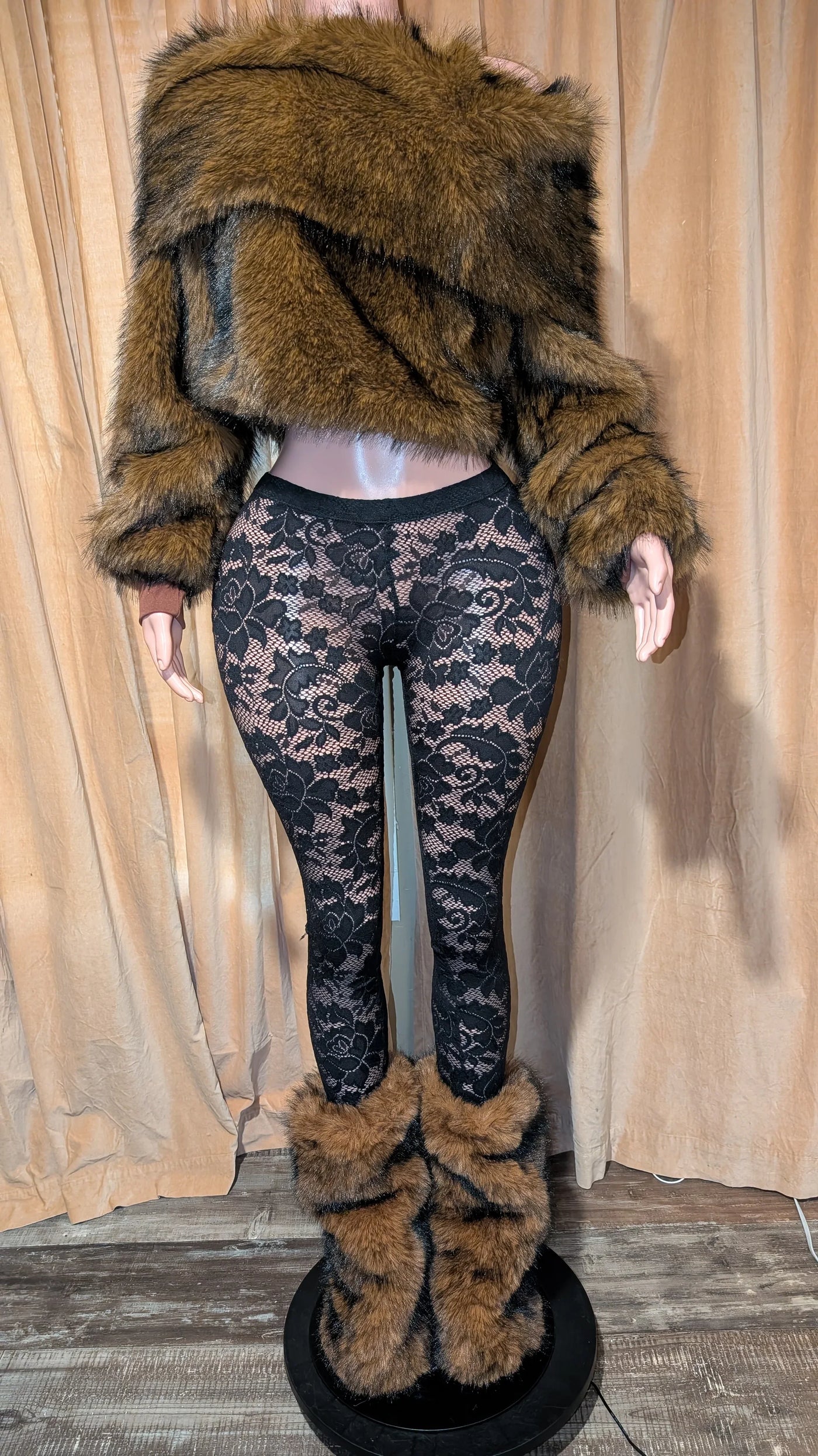 Faux Fur Off Shoulder Long Sleeve Top- Prima Dons and Donnas