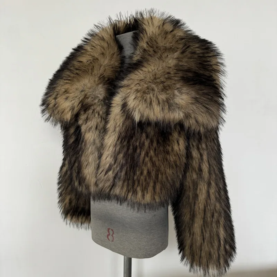 Luxury Cropped Faux Big Sleeve Fur Jacket