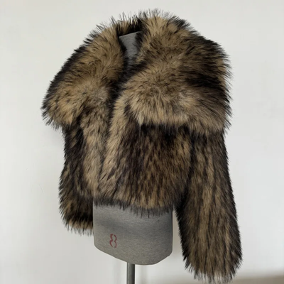 Luxury Cropped Faux Big Sleeve Fur Jacket
