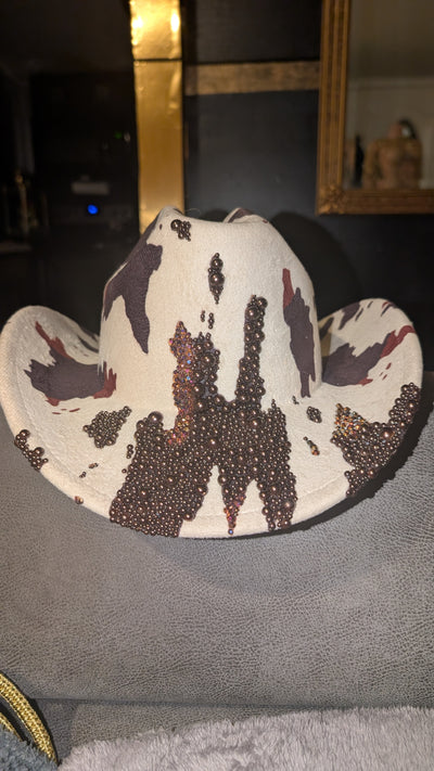 Custom Cowboy Print Pearl & Rhinestone Western Cowboy Hat (Ready to Ship)