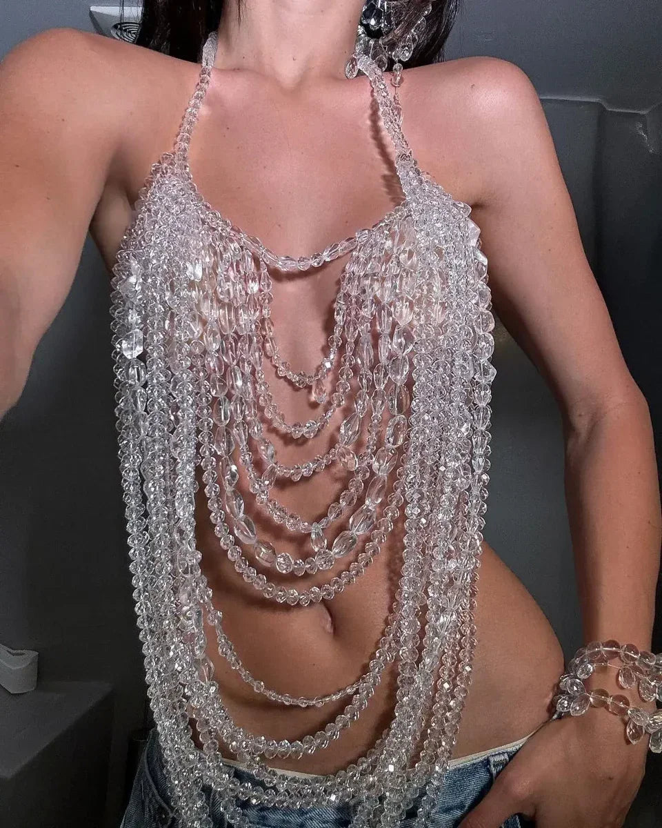 Rhinestone Chain Halter Top - Prima Dons & Donnas Silver