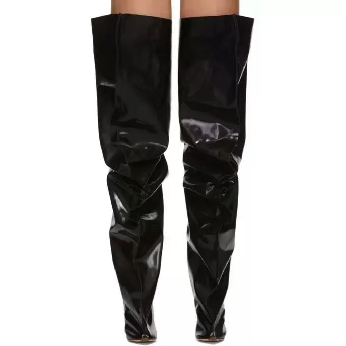 Faux Latex Oversized Thigh Boots – Custom Fit Thigh High Boots | Stiletto Heel