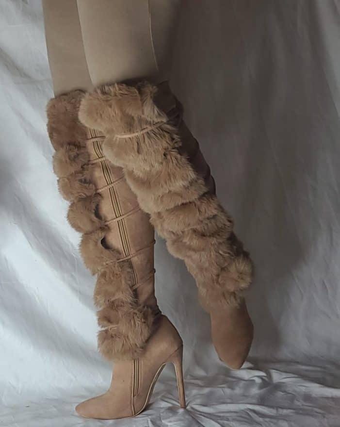 Boots Furry Faux Fur High Heels 