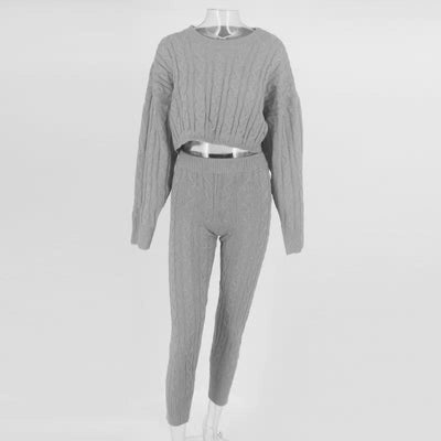 Cable Knit Crop Sweater Set - Prima Dons & Donnas