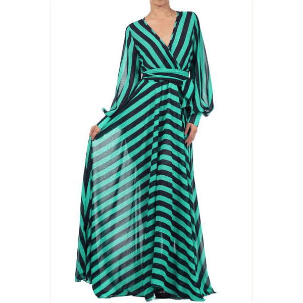 Green and Black Long Sheer Dress - Prima Dons & Donnas