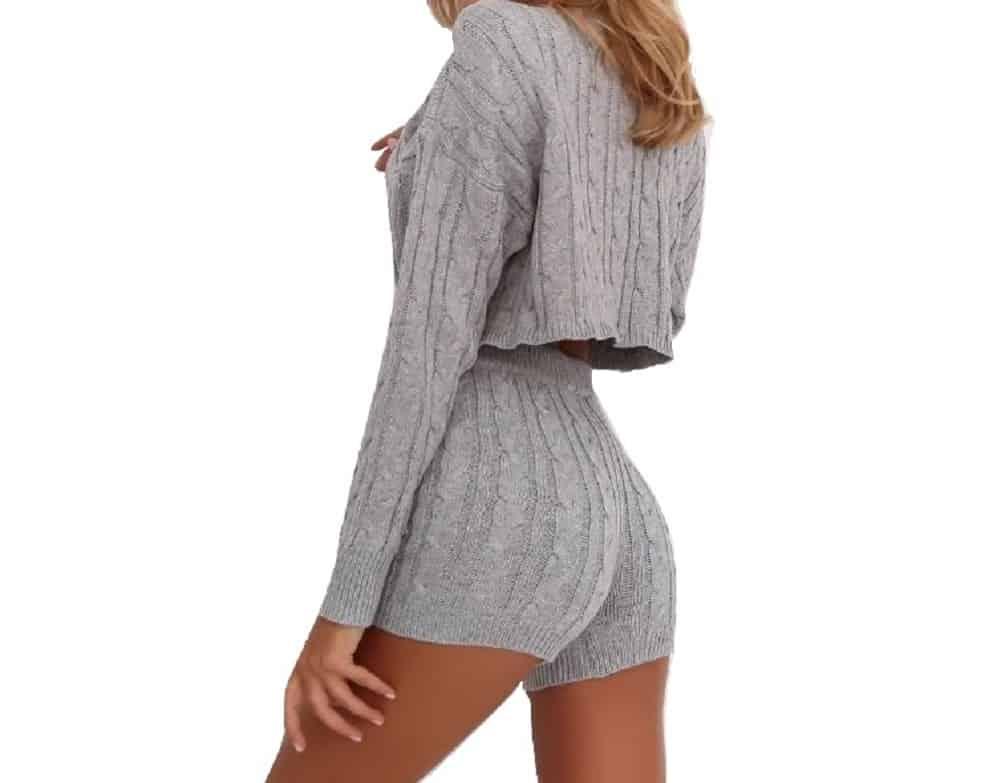 Light Weight Cable Knit Crop Sweater Shorts Set - Prima Dons & Donnas