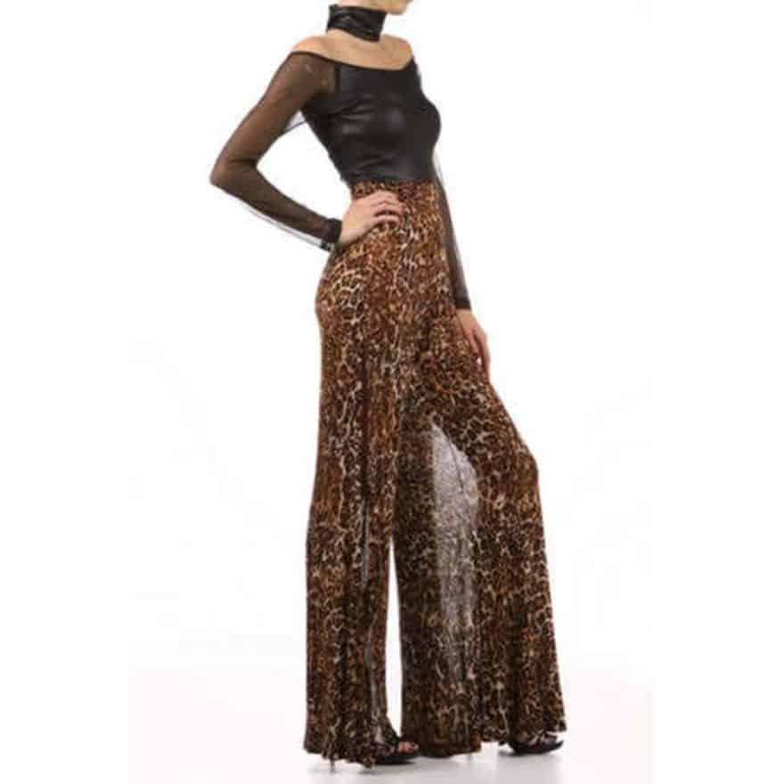High Neck Metallic and Leopard Print Jumpsuit - Prima Dons & Donnas