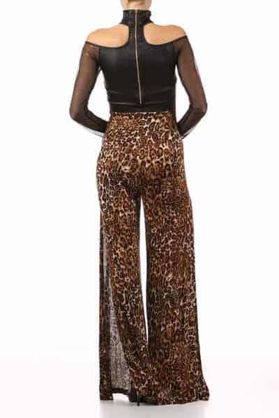 High Neck Metallic and Leopard Print Jumpsuit - Prima Dons & Donnas