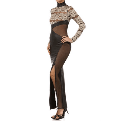 Long Mesh-Lace and Metllic long Dress - Prima Dons & Donnas