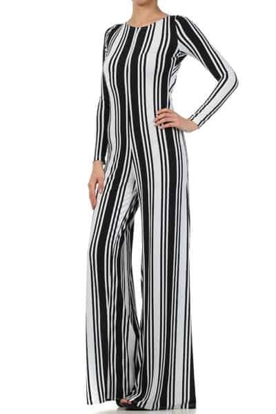 Long Sleeve Flair Leg Stripe Jumpsuit - Prima Dons & Donnas