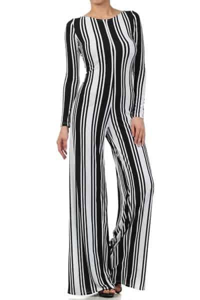 Long Sleeve Flair Leg Stripe Jumpsuit - Prima Dons & Donnas