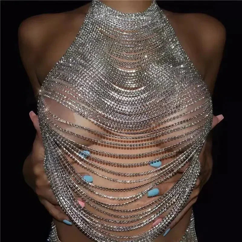 Rhinestone Crystal Body Chain Top (Ready to Ship)- Prima Rhinestone Crystal Body Chain Top (Ready to Ship)- Prima