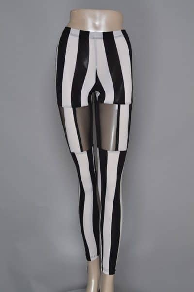 Stripe and Mesh Print Leggings 1