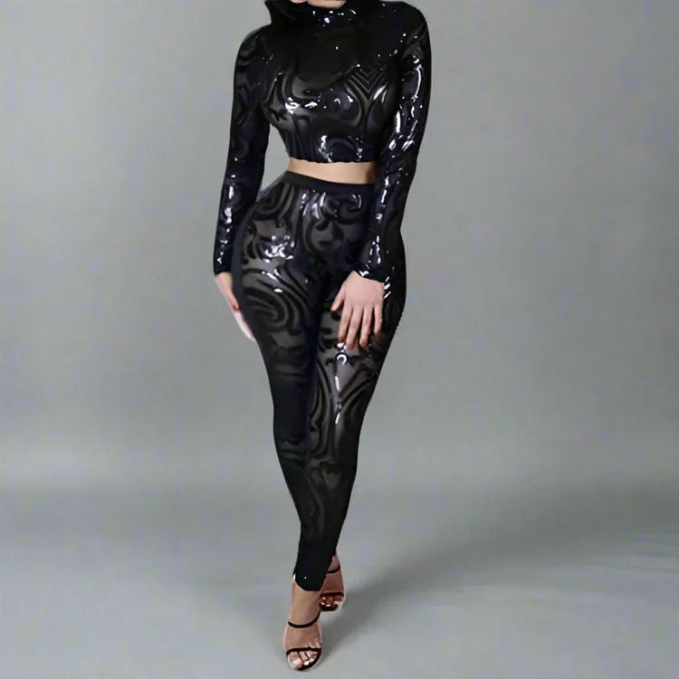 2 piece long sleeve dress with leggings Sequin Set Two Piece Skirt & Crop Top – Glamorous Party Outfit Prima Dons