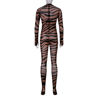 Zebra Mesh Jumpsuit Catsuit W/Feet